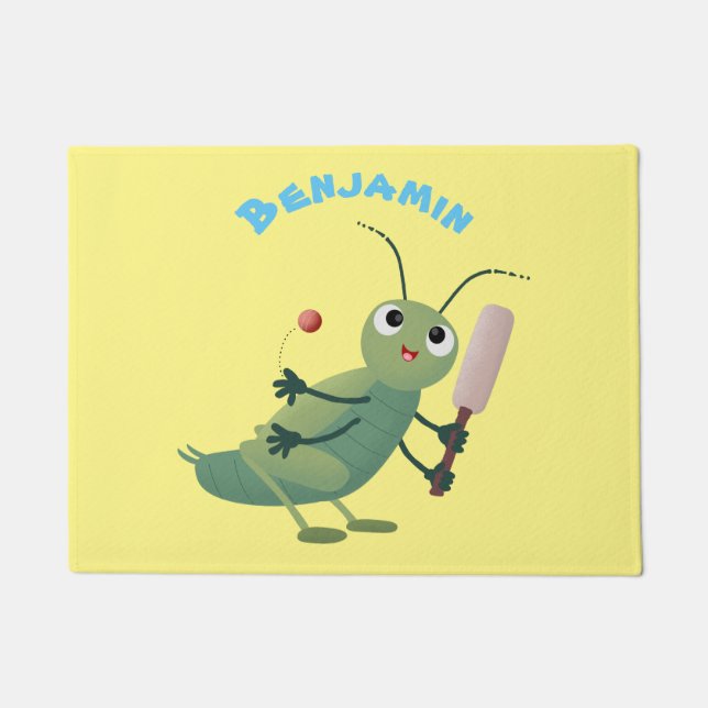 Cute green cricket insect cartoon illustration doormat (Front)