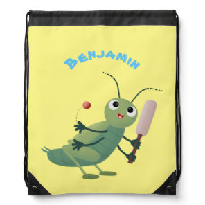 Cute green cricket insect cartoon illustration drawstring bag