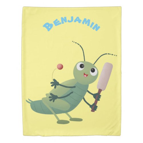 Cute green cricket insect cartoon illustration duvet cover