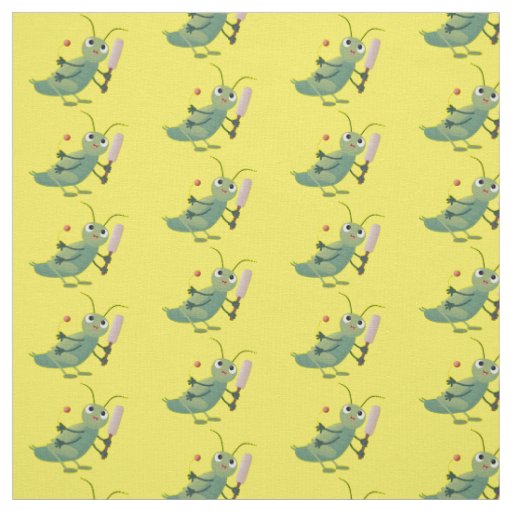 Cute green cricket insect cartoon illustration fabric
