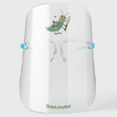 Cute green cricket insect cartoon illustration face shield (Front)