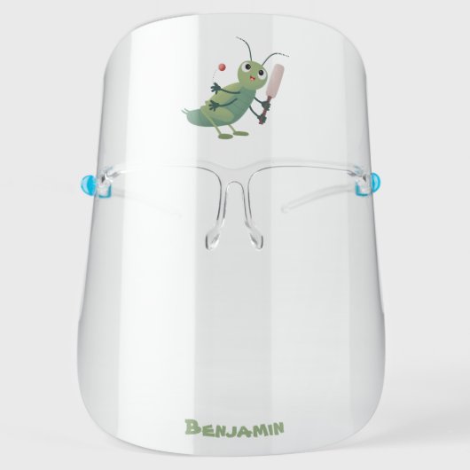 Cute green cricket insect cartoon illustration face shield (Front)