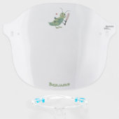 Cute green cricket insect cartoon illustration face shield (Front w/Glasses)