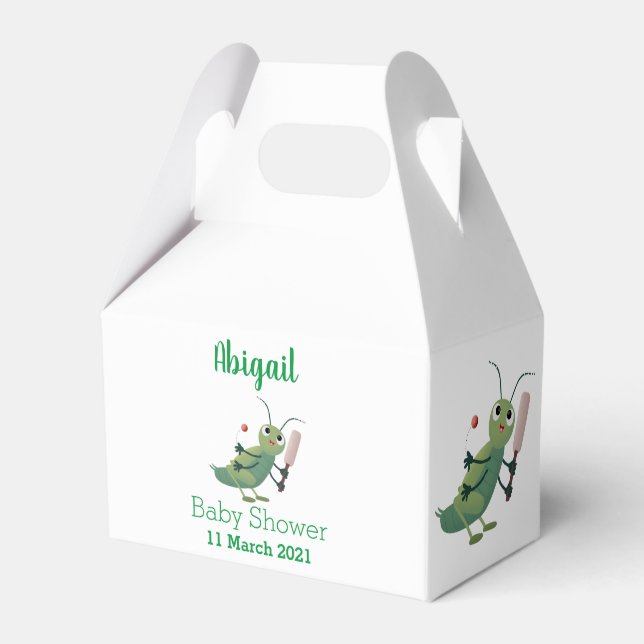 Cute green cricket insect cartoon illustration favor boxes (Front Side)