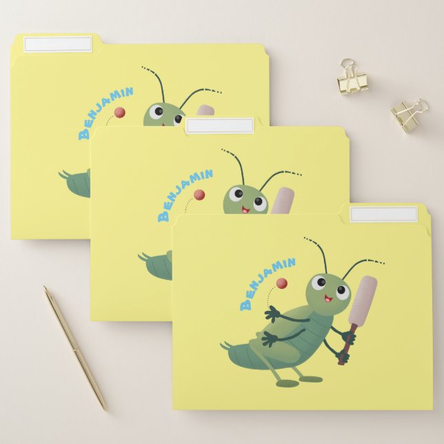 Cute green cricket insect cartoon illustration file folder (Set)