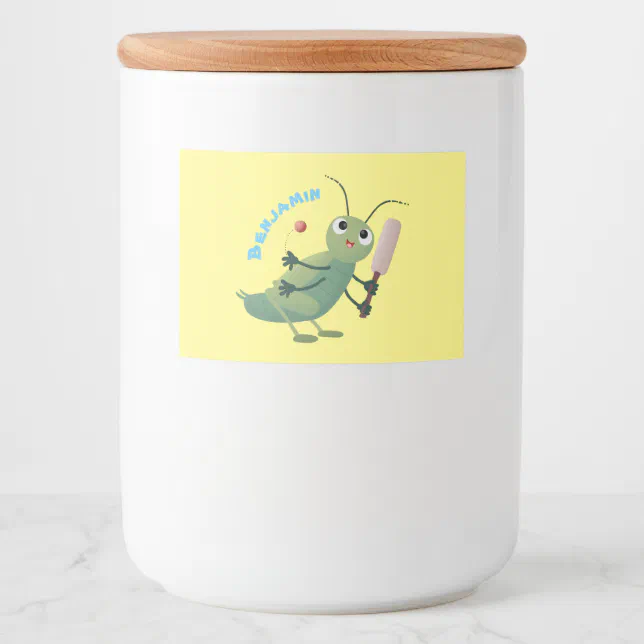 Cute green cricket insect cartoon illustration food label | Zazzle