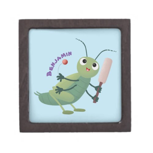 Cute green cricket insect cartoon illustration gift box