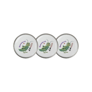 Cute green cricket insect cartoon illustration golf ball marker