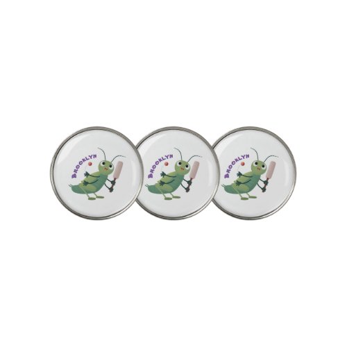 Cute green cricket insect cartoon illustration golf ball marker