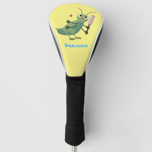 Cute green cricket insect cartoon illustration golf head cover