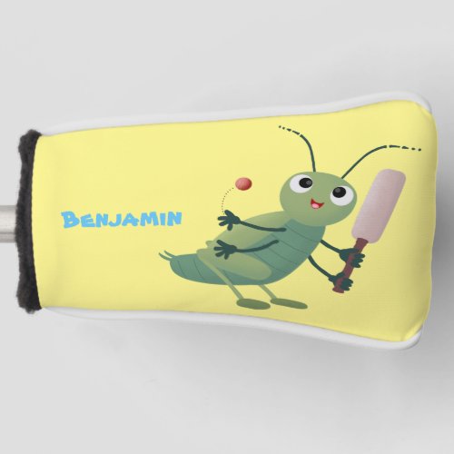 Cute green cricket insect cartoon illustration golf head cover