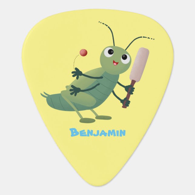 Cute green cricket insect cartoon illustration guitar pick (Front)