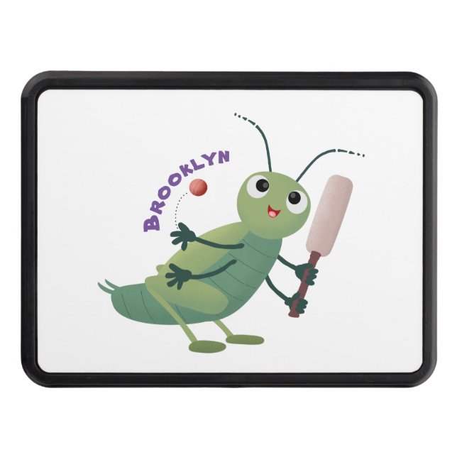 Cute green cricket insect cartoon illustration hitch cover (Front)