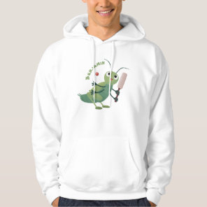 Cute green cricket insect cartoon illustration hoodie