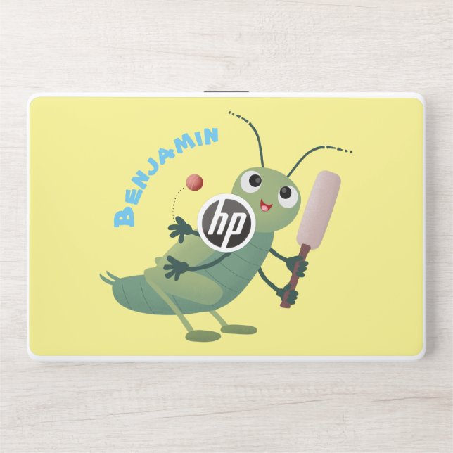 Cute green cricket insect cartoon illustration HP laptop skin (Front)