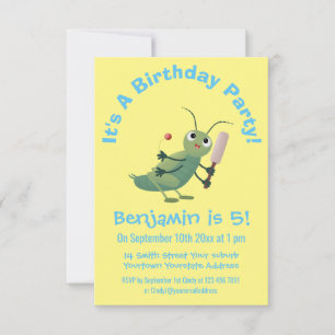 Cute green cricket insect cartoon illustration invitation