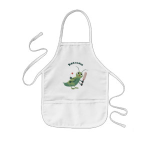 Cute green cricket insect cartoon illustration kids' apron