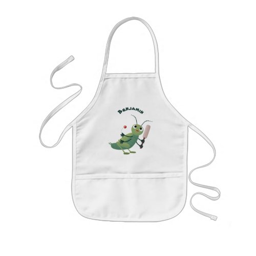 Cute green cricket insect cartoon illustration kids apron