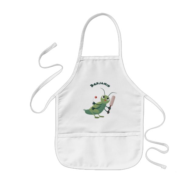 Cute green cricket insect cartoon illustration kids' apron (Front)