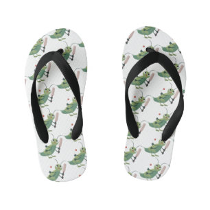 Cute green cricket insect cartoon illustration kid's flip flops