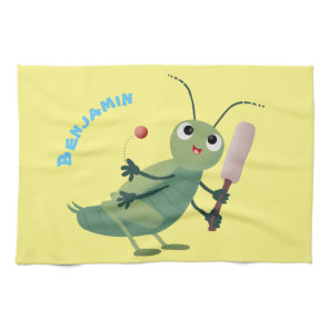 Cute green cricket insect cartoon illustration kitchen towel