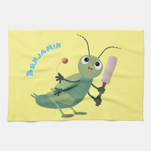 Cute green cricket insect cartoon illustration kitchen towel