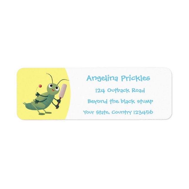 Cute green cricket insect cartoon illustration label (Front)