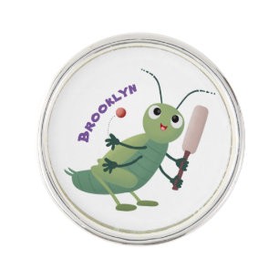 Cute green cricket insect cartoon illustration lapel pin