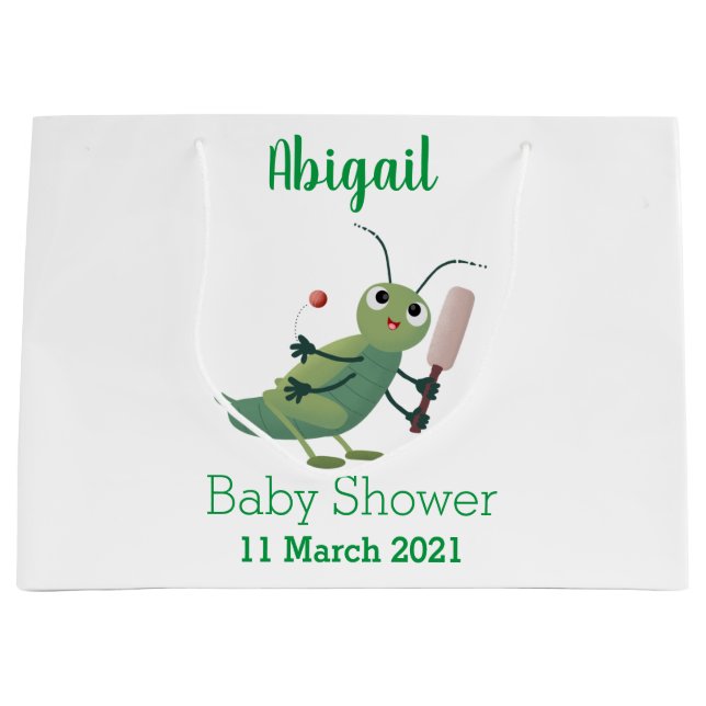 Cute green cricket insect cartoon illustration large gift bag (Front)