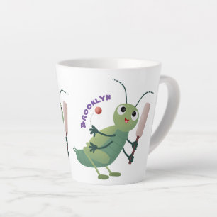 Cute green cricket insect cartoon illustration latte mug