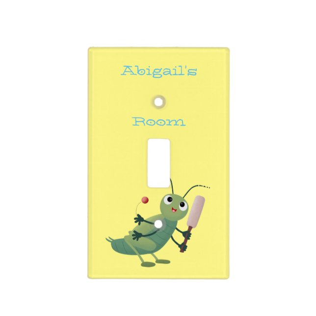 Cute green cricket insect cartoon illustration light switch cover (Front)