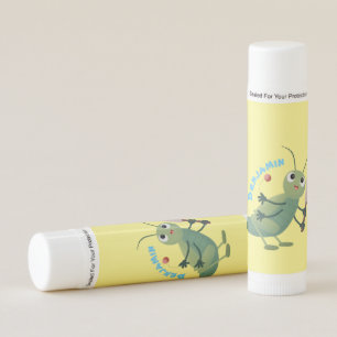 Cute green cricket insect cartoon illustration lip balm