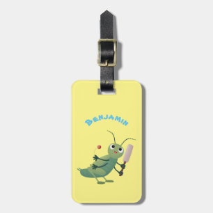 Cute green cricket insect cartoon illustration luggage tag