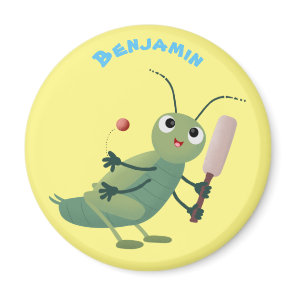 Cute green cricket insect cartoon illustration magnet