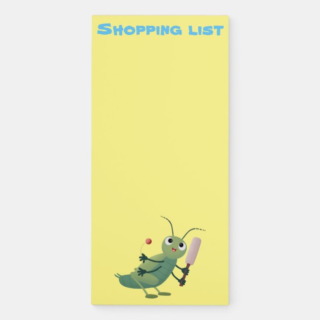 Cute green cricket insect cartoon illustration magnetic notepad (Front)