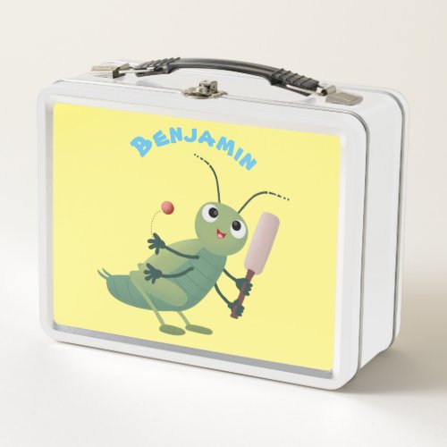 Cute green cricket insect cartoon illustration metal lunch box