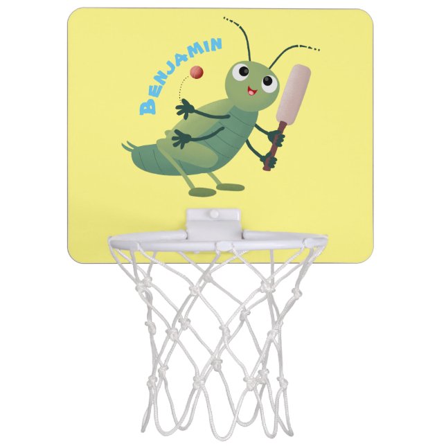 Cute green cricket insect cartoon illustration mini basketball hoop (Front)
