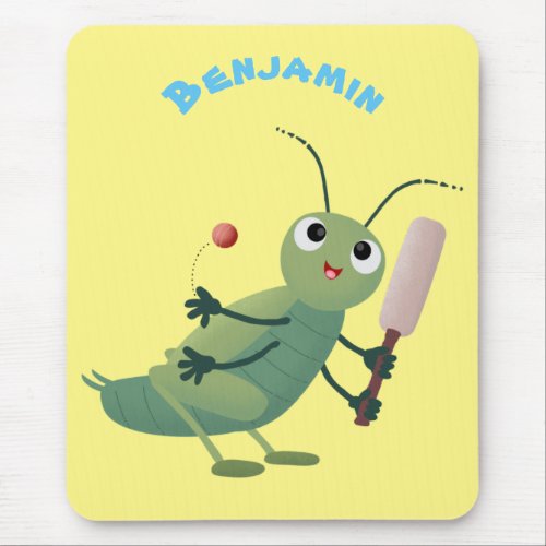 Cute green cricket insect cartoon illustration mouse pad