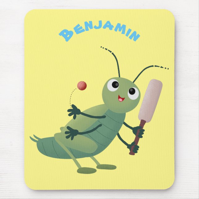 Cute green cricket insect cartoon illustration mouse pad (Front)