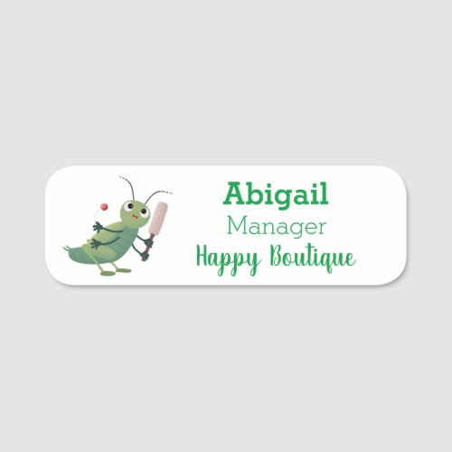 Cute green cricket insect cartoon illustration  name tag