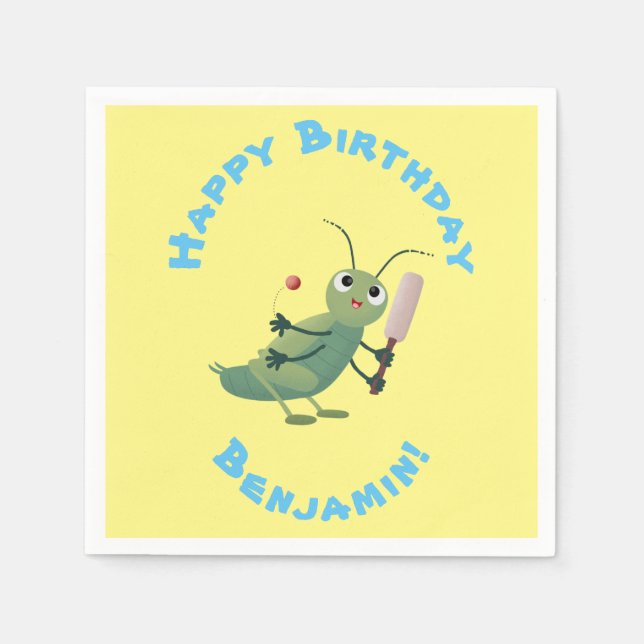 Cute green cricket insect cartoon illustration napkins (Front)