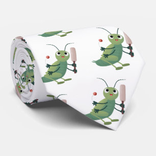 Cute green cricket insect cartoon illustration neck tie