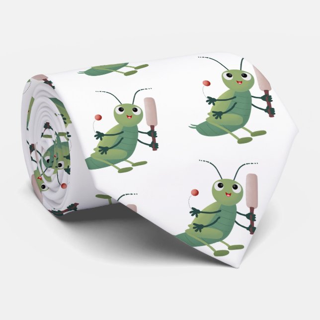 Cute green cricket insect cartoon illustration neck tie (Rolled)
