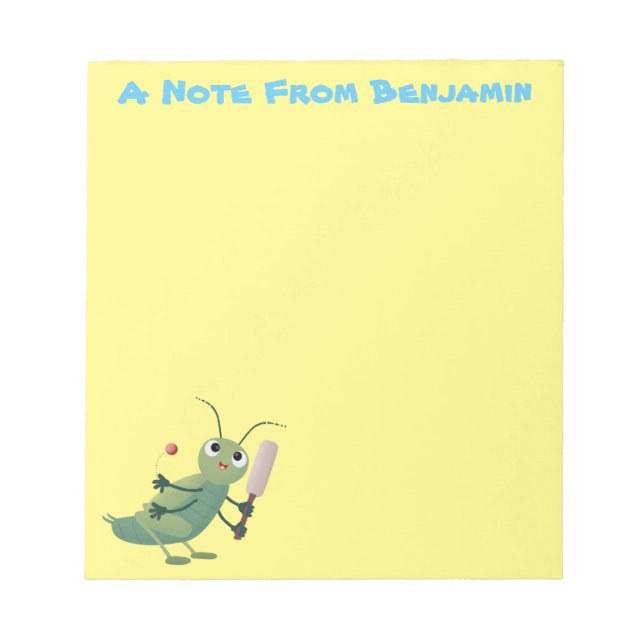 Cute green cricket insect cartoon illustration notepad (Front)