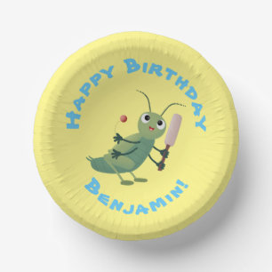 Cute green cricket insect cartoon illustration paper bowls
