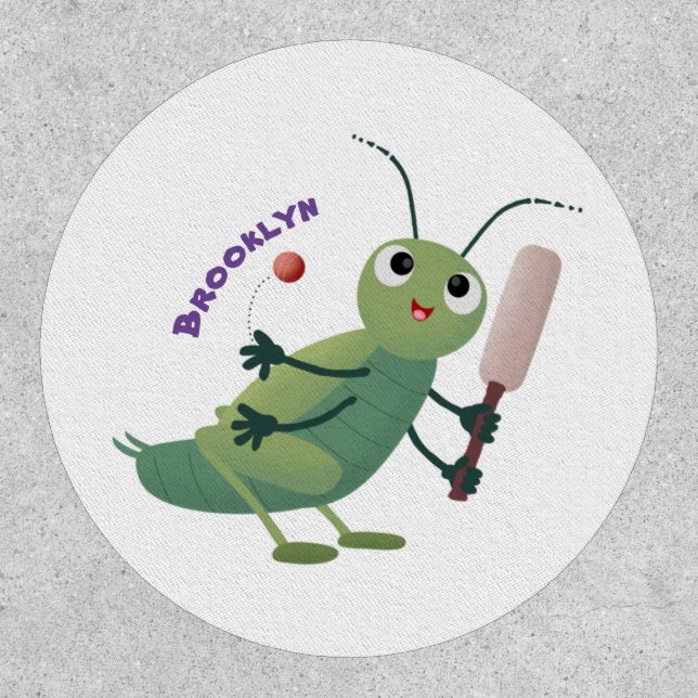 Cute green cricket insect cartoon illustration patch (Front)