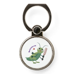 Cute green cricket insect cartoon illustration phone ring stand