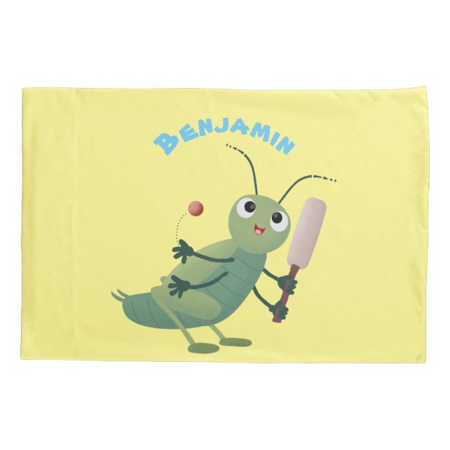 Cute green cricket insect cartoon illustration pillow case (Back)