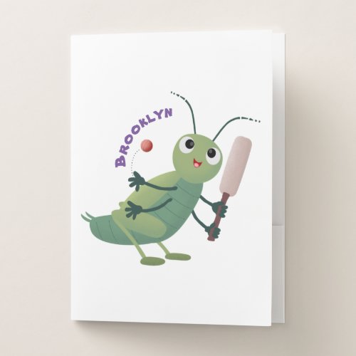 Cute green cricket insect cartoon illustration pocket folder