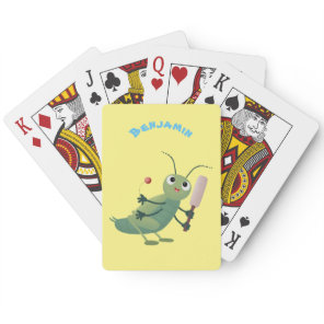 Cute green cricket insect cartoon illustration poker cards